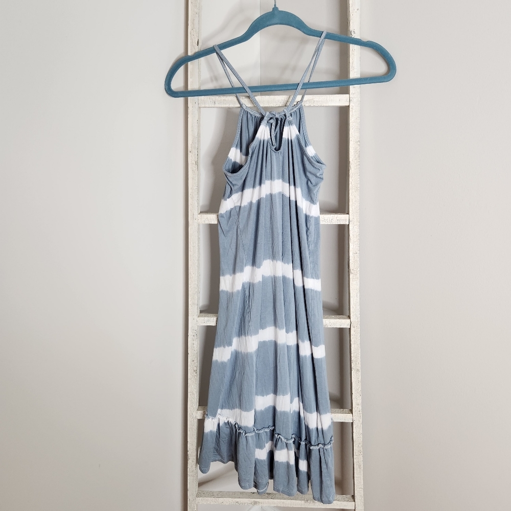 Tucker + Tate girls size XL 14/16 blue white ruffle tiered keyhole halter dress - Picture 4 of 5